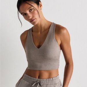 Quince Ribbed V-Neck Crop Top - Morel Grey